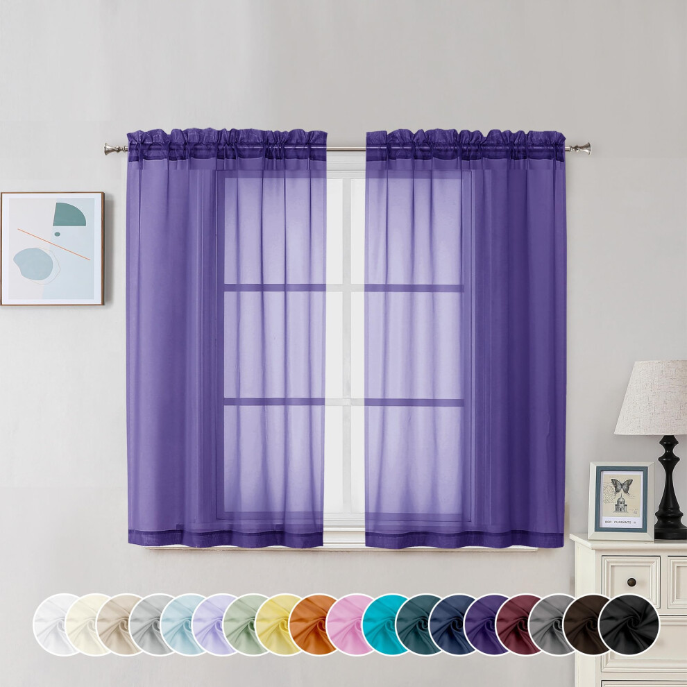 Chyhomenyc Purple Sheer Curtains 45 Inch Long 2 Panels  Light Filtering Rod Pocket Voile Short Curtains Drapes for Living Room Bedroom Small Windows-image-OPC-PFT2JRZ-NEW