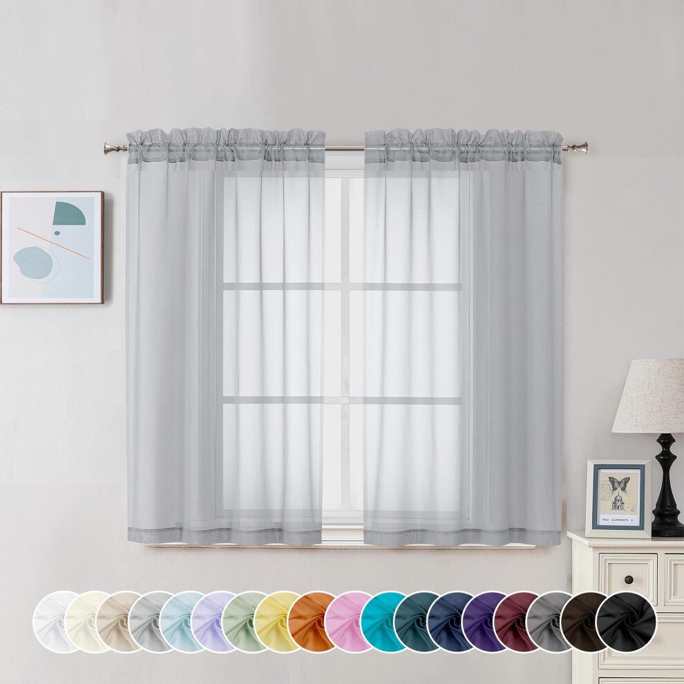 Rideaux transparents gris clair Chyhomenyc de 114 cm de long, 2 panneaux filtrant la lumi   re, avec passe-tringle, pour salon, chambre     coucher,