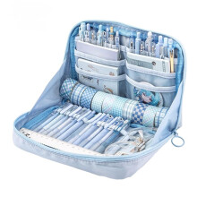 UIVXXUD Kawaii Cute Aesthetic Pencil Case - Large Capacity Canvas Pen Pouch Bag Blue
