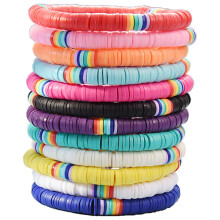HYHONEY 12 stk Friendship Armb?nd Perlearmb?nd Heishi Armb?nd S?de Armb?nd Stable Vinyl Clay Disc Bead Surfer Stretch Summer Beach Armb?nd Til Kv