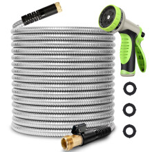 WHOBUY Mangueira de Jardim Metalica 50FT em Aço Inoxidável - Flexível, Sem Emaranhados, Resistente