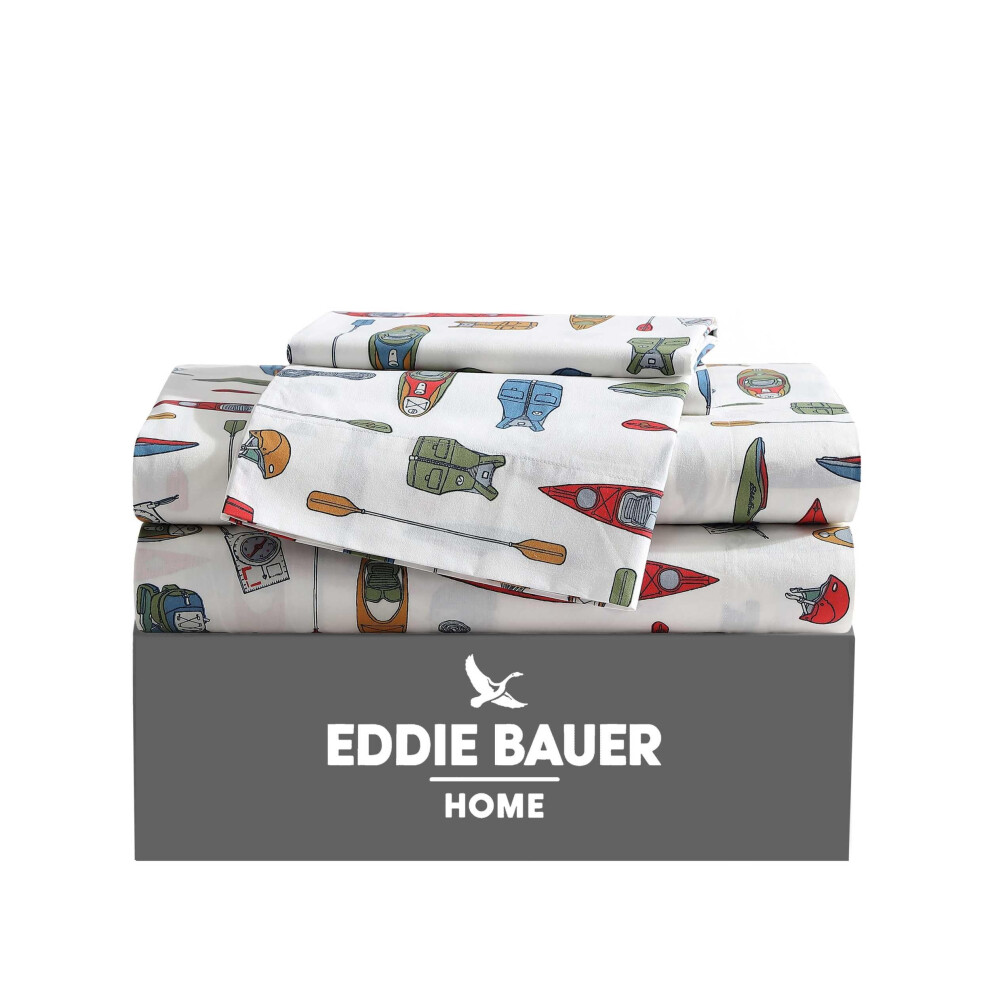 Eddie Bauer - King Sheets Cotton Percale Bedding Set Crisp & Cool Home Decor (Kayak Adventure King)