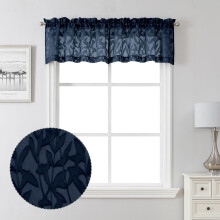 Lecloud Leia Jacquard texturat bleumarin albastru valan?e pentru ferestre de 14 inci lungime 2 buc Buzunare cu tija dubla Clip Leaf Perdele voile