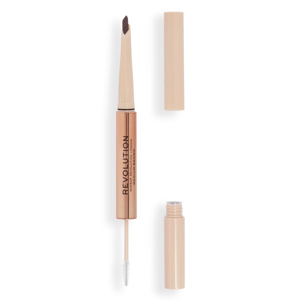 Revolution Brown Beauty Fluffy Brow Filter Duo 2-In-1 Eyebrow Pencil & Gel Enhances & Shapes Brows Vegan & Cruelty Free Medium 1 Piece