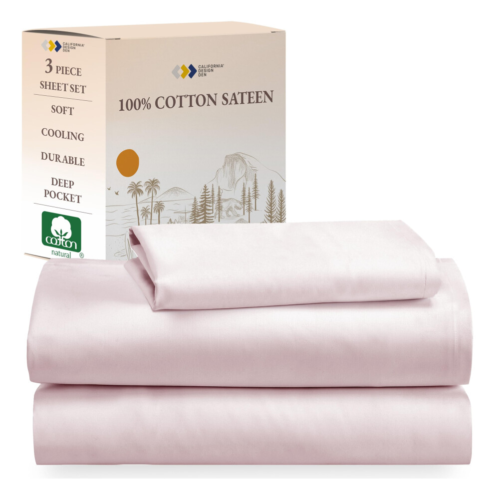 California Design Den Parure de lit double en coton doux avec draps rafra   chissants en satin - Rose