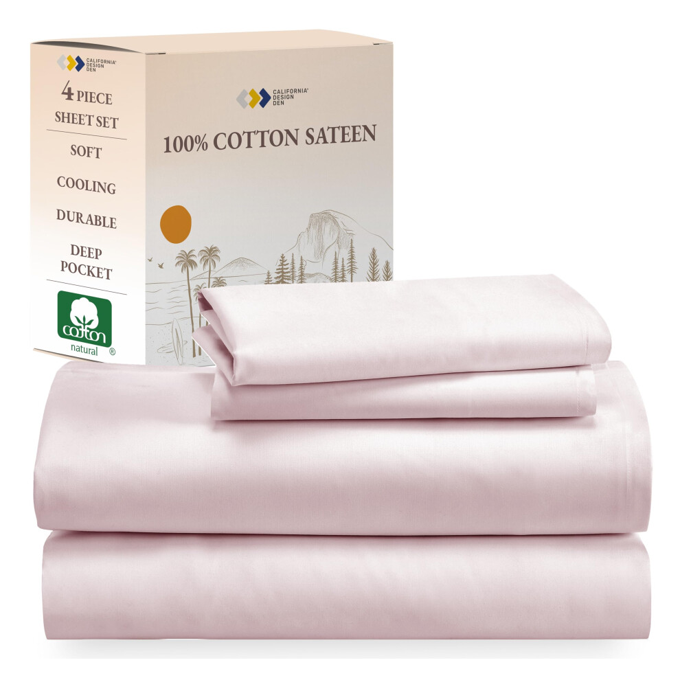 California Design Den Parure de lit king size 100 % coton doux, draps roses avec poche profonde, draps king size en satin rafra   chissant - Rose