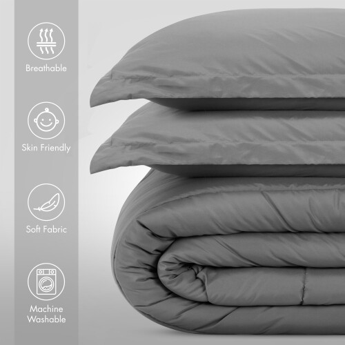 Utopia Bedding Σετ Παπλώματος Γκρι για Όλες τις Εποχές με 2 Μαξιλαροθήκες, 3 Τεμάχια 1