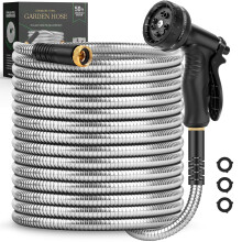 Trdgrdsslang 50 FT vattenslang i metall i rostfritt stl med 10 funktionsmunstycken utan veck Flexibel slang Ltt punkteringssker kraftig slan