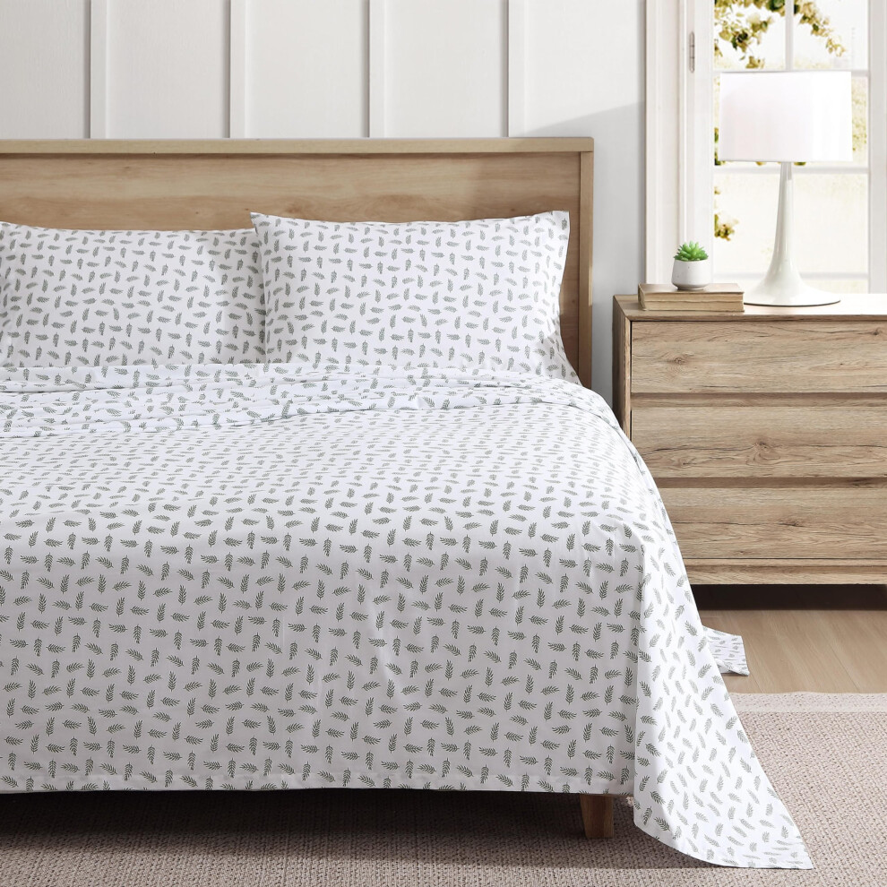 Eddie Bauer - Parure de lit en percale de coton, draps complets, d   coration d'int   rieur fra   che et respirante (feuilles de laurier, lit complet)