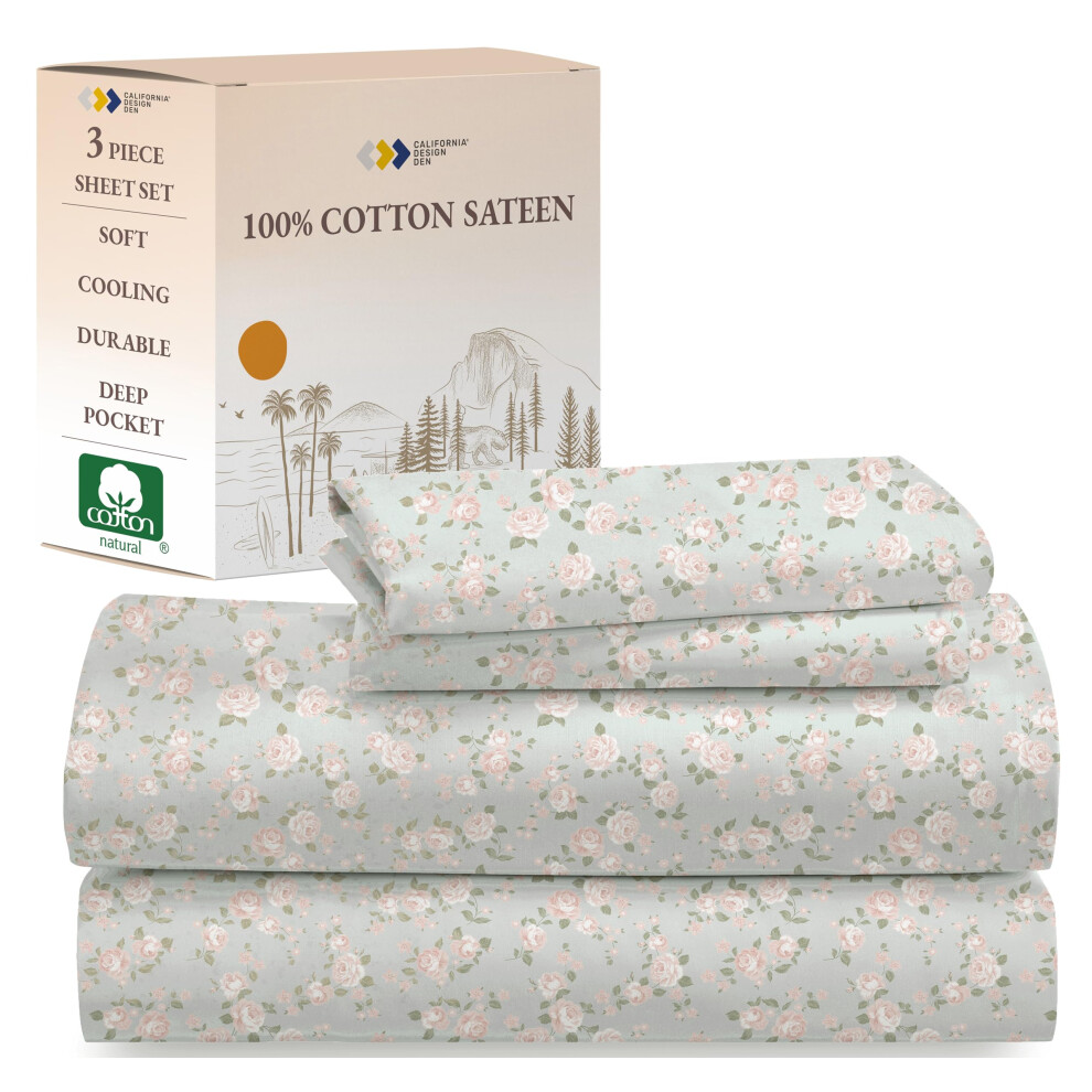 California Design Den Rose Parure de draps et taie d'oreiller pour lit simple 100 % coton     poche profonde - Rose vintage