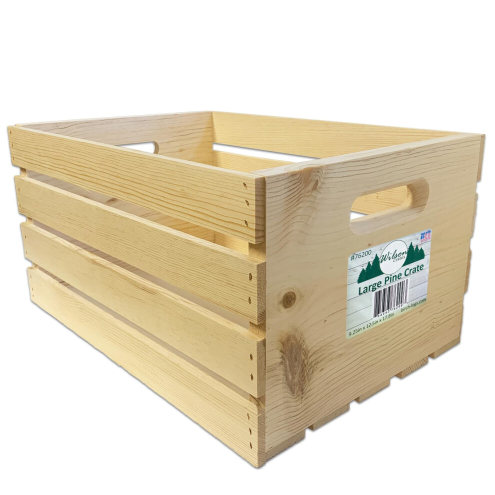 Wilson Large Wooden Pine Crate for Storage and Decoration at Home  Office  Kitchen  Bedroom  and Retail (12.5x9.625x17.875)(1) SINGLE CRATE