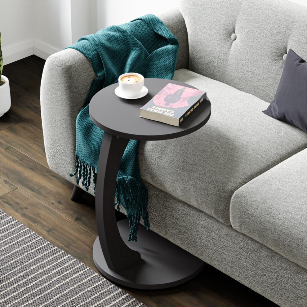 Table d'appoint ronde en forme de C avec roulettes - Type C - Table d'appoint au design moderne - Table d'appoint peu encombrante pour salon (Gris) GT