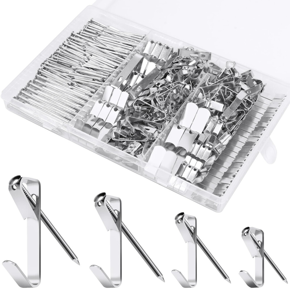 304 Pieces Picture Hanging Kit 10Lb 30Lb 50Lb And 100Lb Picture Hangers Metal Picture Hanging Hooks With Nails On Drywall Wooden Wall(Silver) 6976816600083