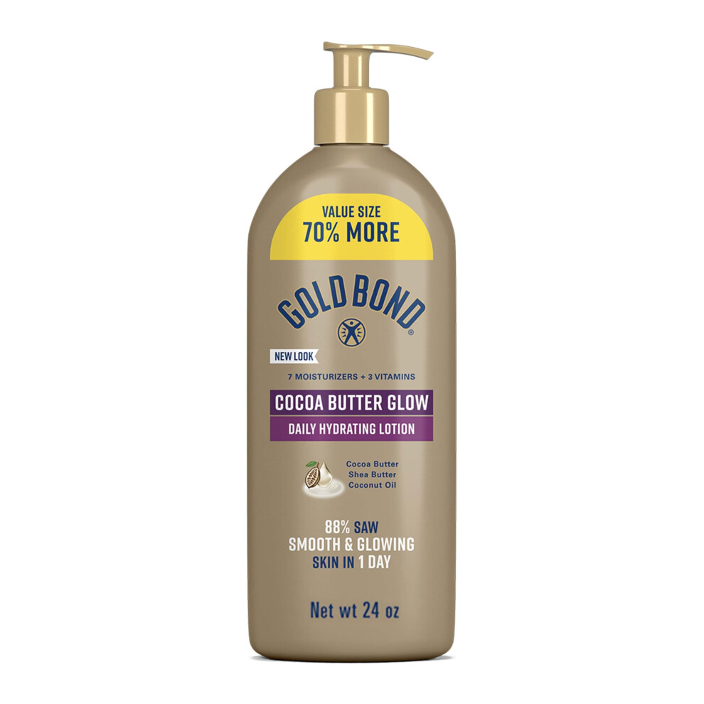 Gold Bond Cocoa Butter Glow Daily Hydrating Lotion with Shea Butter  Cocoa Butter & Coconut Oil  Exfoliating Moisturizer for Dry Skin  24 oz.