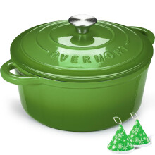 Overmont Enameled Cast Iron Dutch Oven - 7QT Pot with Lid Cookbook & Cotton Potholders - Heavy-Duty Cookware for Braising Stews Roasting Bread Baki