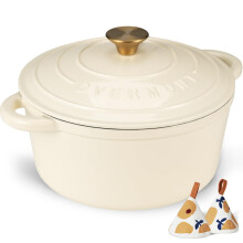 Overmont Enameled Cast Iron Dutch Oven - 4.5QT Pot with Lid Cookbook & Cotton Potholders - Heavy-Duty Cookware for Braising Stews Roasting Bread Ba