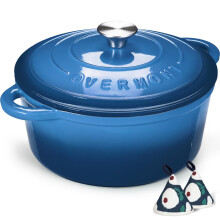 Overmont Enameled Cast Iron Dutch Oven - 7QT Pot with Lid Cookbook & Cotton Potholders - Heavy-Duty Cookware for Braising Stews Roasting Bread Baki