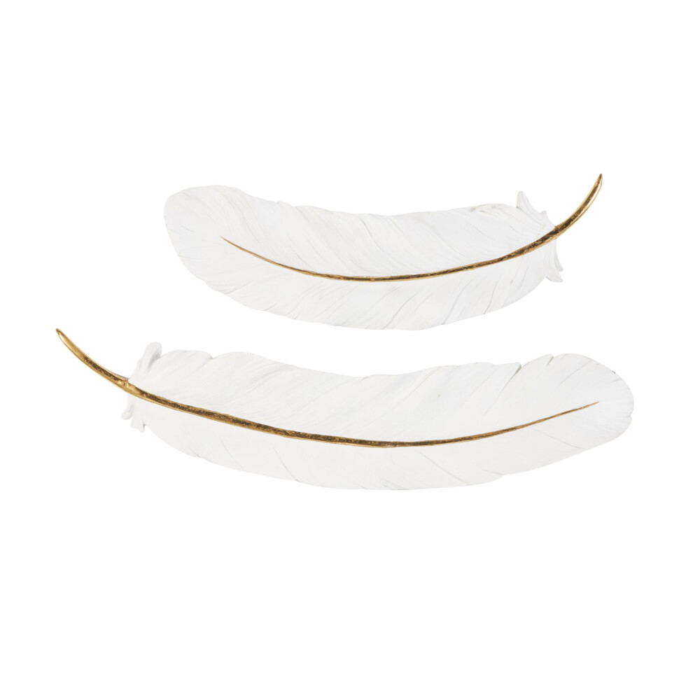 D   coration murale en r   sine Deco 79, oiseau, plumes, d   coration murale avec accents en feuille d'or, lot de 2, 76,2 x 58,4 cm, blanc