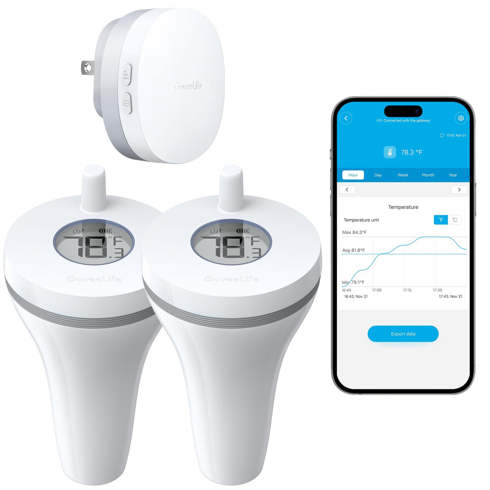 GoveeLife Smart Pool Thermometer with Smart Gateway  Digital Swimming Pool Thermometer Temperature Monitor with IPX7 Waterproof