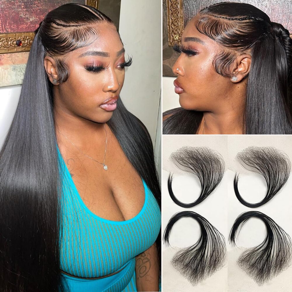 Xrddfl Edges Hair Hd Lace Strips For Women - Reusable Invisible Lace Hairline With 4 Pcs Natural Handmade Real Human Hair Pieces Black Color