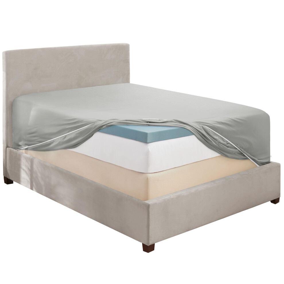 Drap-housse gris clair Hearth & Harbor Queen Size Drap-housse Queen extra profond avec poche uniquement Drap-housse en microfibre 1800 Drap-houss