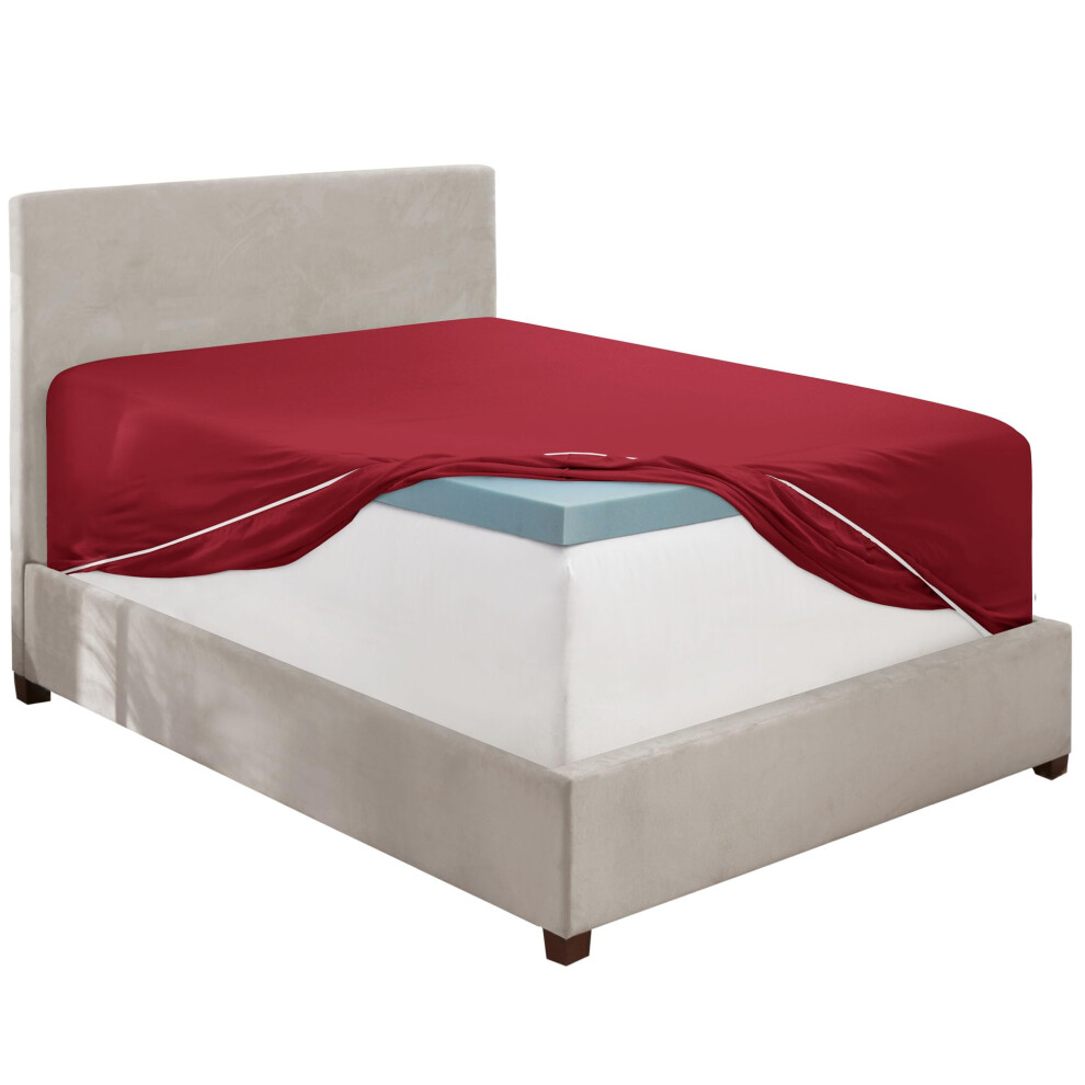 Drap-housse rouge Hearth & Harbor Queen Size Drap-housse Queen extra profond avec poche uniquement Drap-housse en microfibre 1800 Drap-housse Que