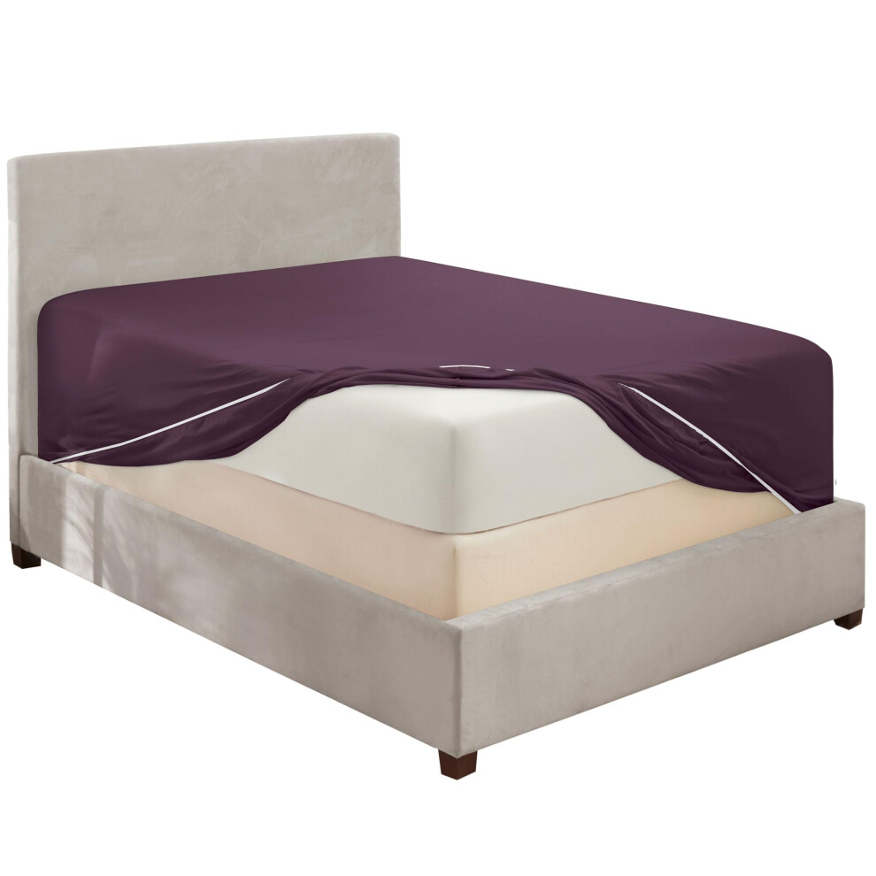 Drap-housse violet Hearth & Harbor Queen Size Drap-housse Queen extra profond avec poche uniquement Drap-housse en microfibre 1800 Drap-housse Qu