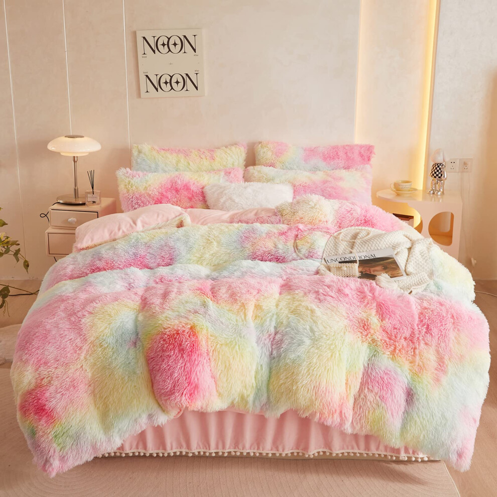 Parure de lit double en velours avec housse de couette et taies d'oreiller (rose tie-dye)