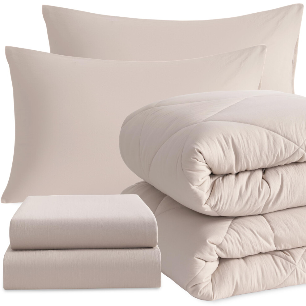 NTBAY Parure de lit double avec draps 5 pi   ces, douce et respirante, pour lit double, dans un sac, alternative au duvet, couleur unie, pour enfan