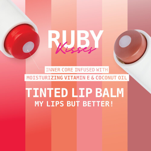 Ruby Kisses Balm Up Batom Labial Tinto, Fórmula Hidratante Sem Oleosidade, Núcleo de Coco e Vitamina E 1