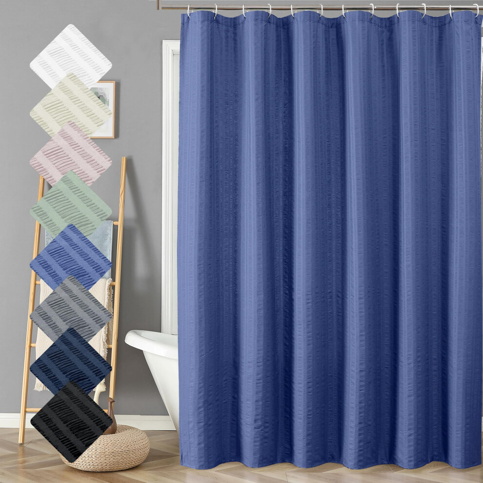 Aiyufeng     Rideau de douche extra long bleu roi, 96 pouces de long, tissu textur    en relief, rideau de douche de salle de bain, grand rideau de b