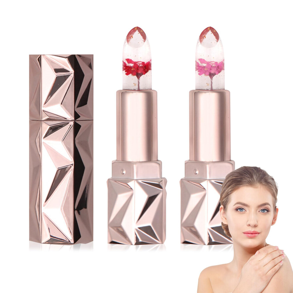 2 Pack Crystal Flower Jelly Lipstick Magic Color Changing Lipstick PH Clear Temperature Color Changing Lip Gloss Lip Balm Long Lasting Nouri-image-OPC-PFNHBNX-NEW