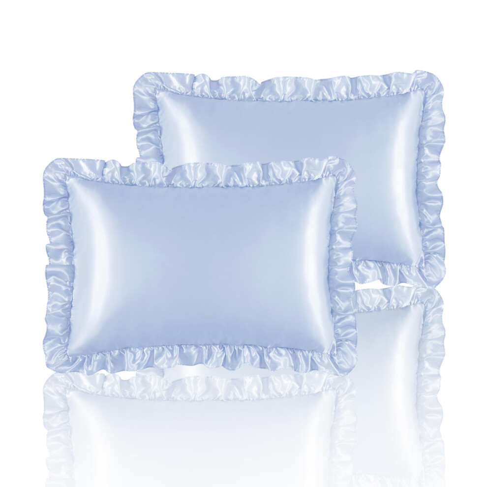 Taies d'oreiller     volants en satin soyeux HommxJF pour cheveux et peau, taies d'oreiller en soie bleu clair, lot de 2, king size, avec fermeture