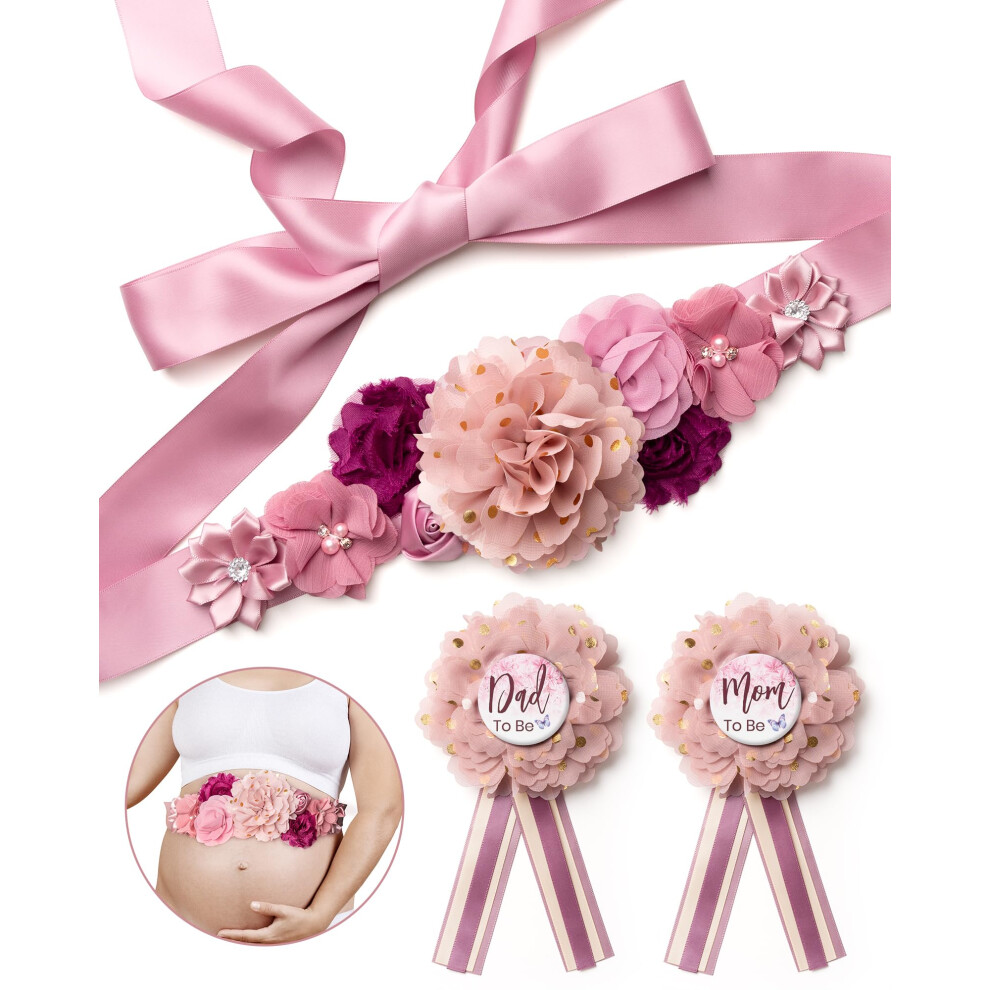 Mom to be Sash for Baby Shower Decorations  Mom Daddy to Be Corsage Pin  Flower Maternity Belly Band for Maternity Dress  Pregnancy Photo Props Suppli-image-OPC-PFZ6J7J-NEW