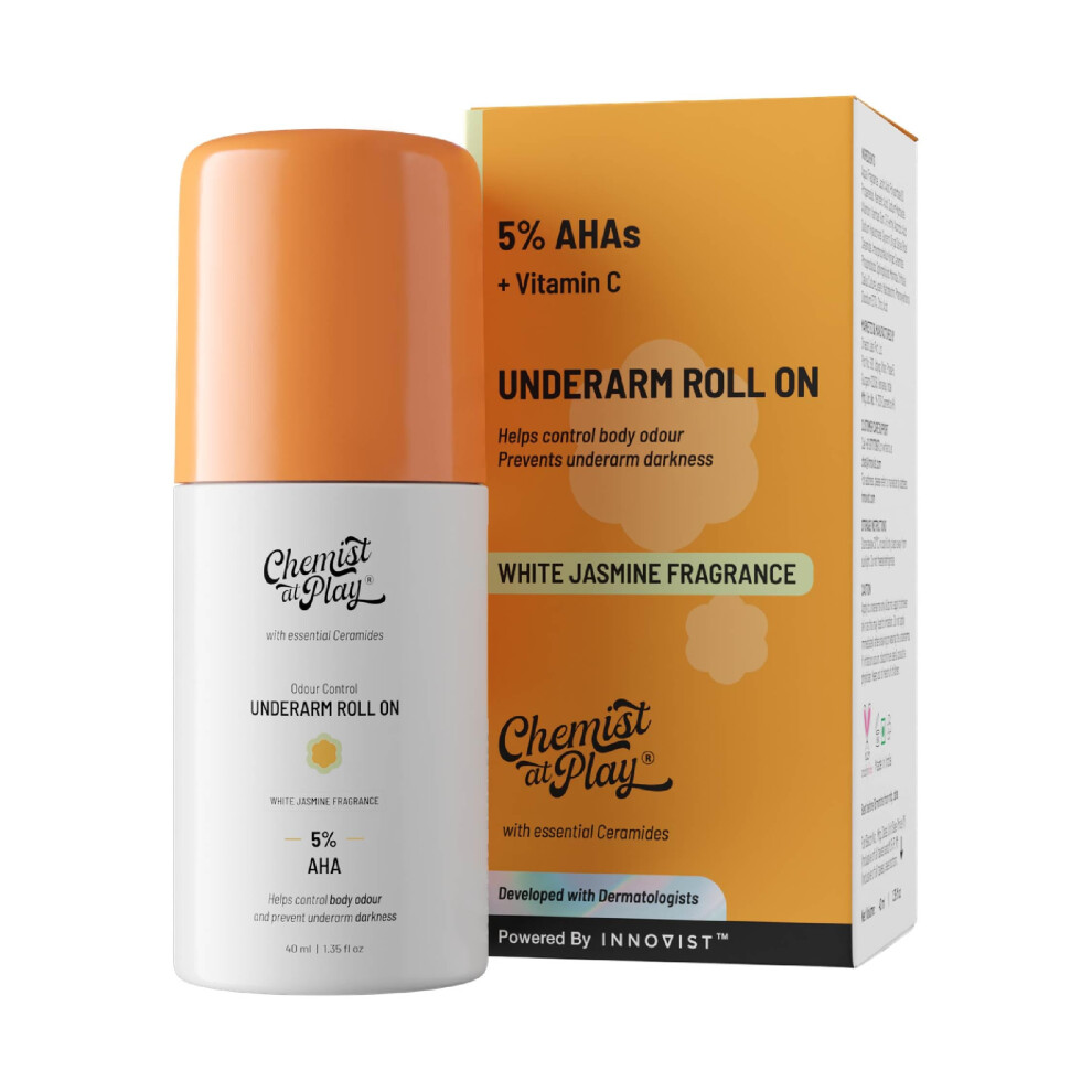 Chemist At Play Underarm Roll-On With 5% Aha Lactic Acid & 1% Mandelic Acid | Prevents Body Odour Brightens Skin & Exfoliates Underarm | For Sensiti