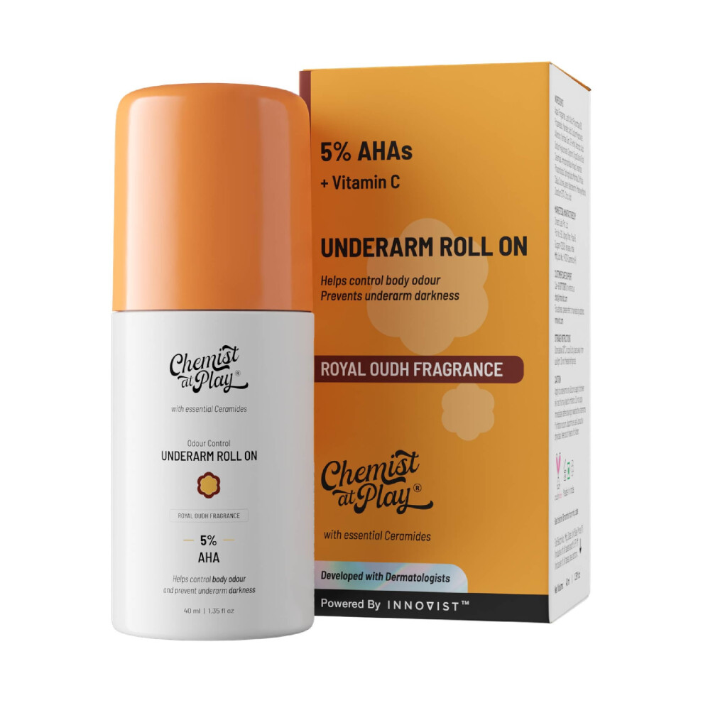 Chemist At Play Underarm Roll-On With 5% Aha Lactic Acid & 1% Mandelic Acid | Prevents Body Odour Brightens Skin & Exfoliates Underarm | For Sensiti