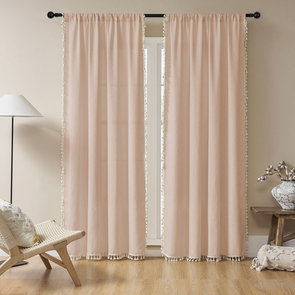 Joydeco Altrosa Boho-VorhäNge, 274,3 Cm, VorhäNge, 2 Paneele, Set, Boho-VorhäNge FüR Schlafzimmer Und Wohnzimmer, Superweich, Lichtfilternd, LäNd-image