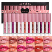 Dulele 12pcs Batom l   quido aqu   tico Conjunto hidratante e altamente pigmentado Lip Gloss Longwear Not Fade Rose Lip Tint Stain com caixa de prese