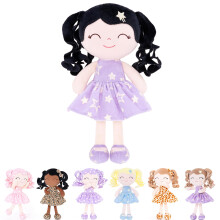Muñeca Suave Gloveleya para Niñas con Cabello Oscuro, Vestido Púrpura Estrellado, 30cm, Serie Galaxia