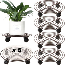 5 stuks grote metalen plantenbak met vergrendelbare wielen 13 robuuste smeedijzeren rollende plantenstandaards met zwenkwielen Plant Dolly Caddy Plan