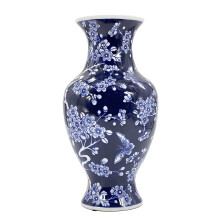 Keramick vza Galt International Tmave modr Kvetinov Chinoiserie 14""- Rucne malovan staroitn porcelnov motl a kvetinov lhev Porcelnov c
