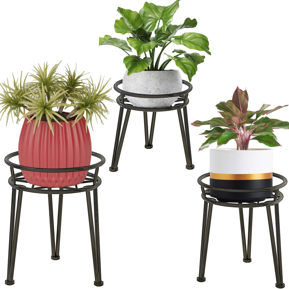 Santentre 3 Pacchetto Metallo Porta Piante Da Interno Esterno, Pesante Dovere Scaffale Per Piante Per Pianta Multipla, Antiruggine Ferro Portavaso Da Interno, Nero Casa Giardino Espositore Portafiori-image