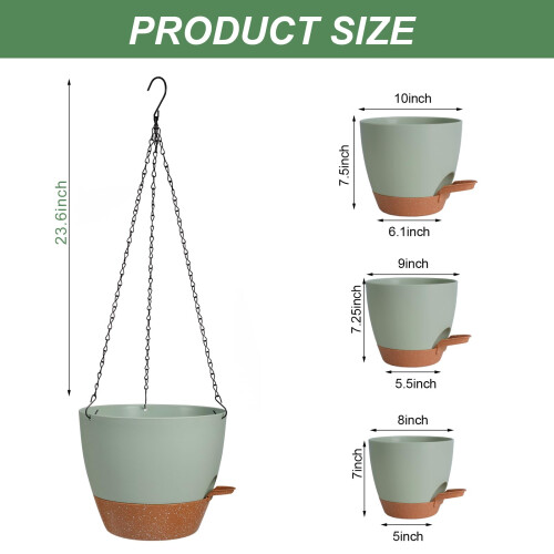 Lucieblessdesign 10/9/8 Polegadas Cachepot Suspenso para Plantas, 3 Pack Autolimpante com Drenagem 1