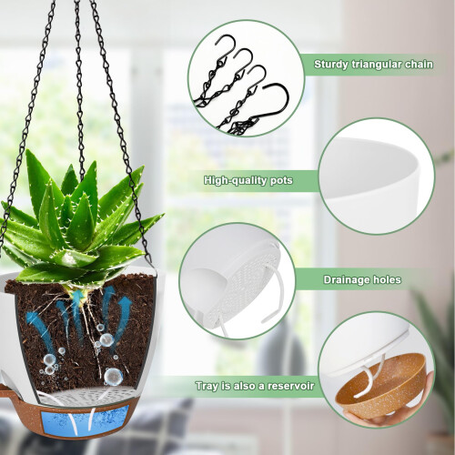 Lucieblessdesign 10/9/8 Polegadas Cachepot Suspenso para Plantas, 3 Pack Autoirrigável 2
