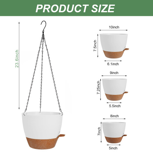 Lucieblessdesign 10/9/8 Polegadas Cachepot Suspenso para Plantas, 3 Pack Autoirrigável 1