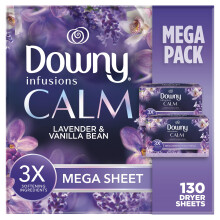 Downy Infusions Mega Drogerlakens Wasverzachter CALM Lavendel en Vanilleboon 130 stuks