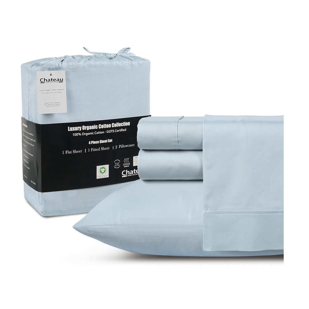 Parure de lit king size - Draps de lit 100 % coton biologique - Draps rafra  chissants en satin luxueux Ensembles de draps-housses et taies d'oreiller
