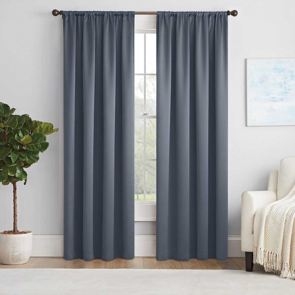 Eclipse Solid Thermapanel Modern Room Darkening Rod Pocket Window Curtain for Bedroom (1 Panel) 63"""" x 54"""" Curtain Panel in Blue-image-OPC-PFNSBYT-NEW