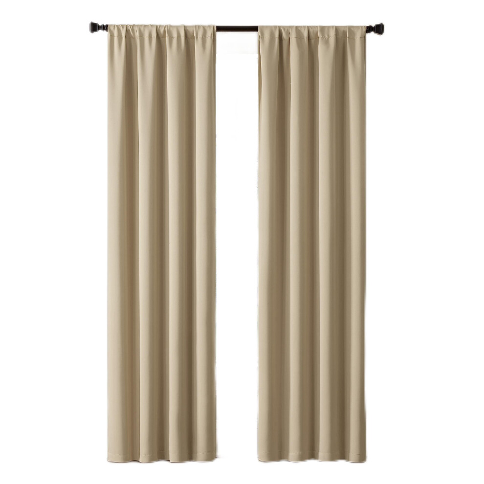 Eclipse Darrell Modern Blackout Thermal Rod Pocket Window Curtains for Bedroom or Living Room (Single Panel)  37 in x 95 in  Wheat-image-OPC-PFNSBYX-NEW