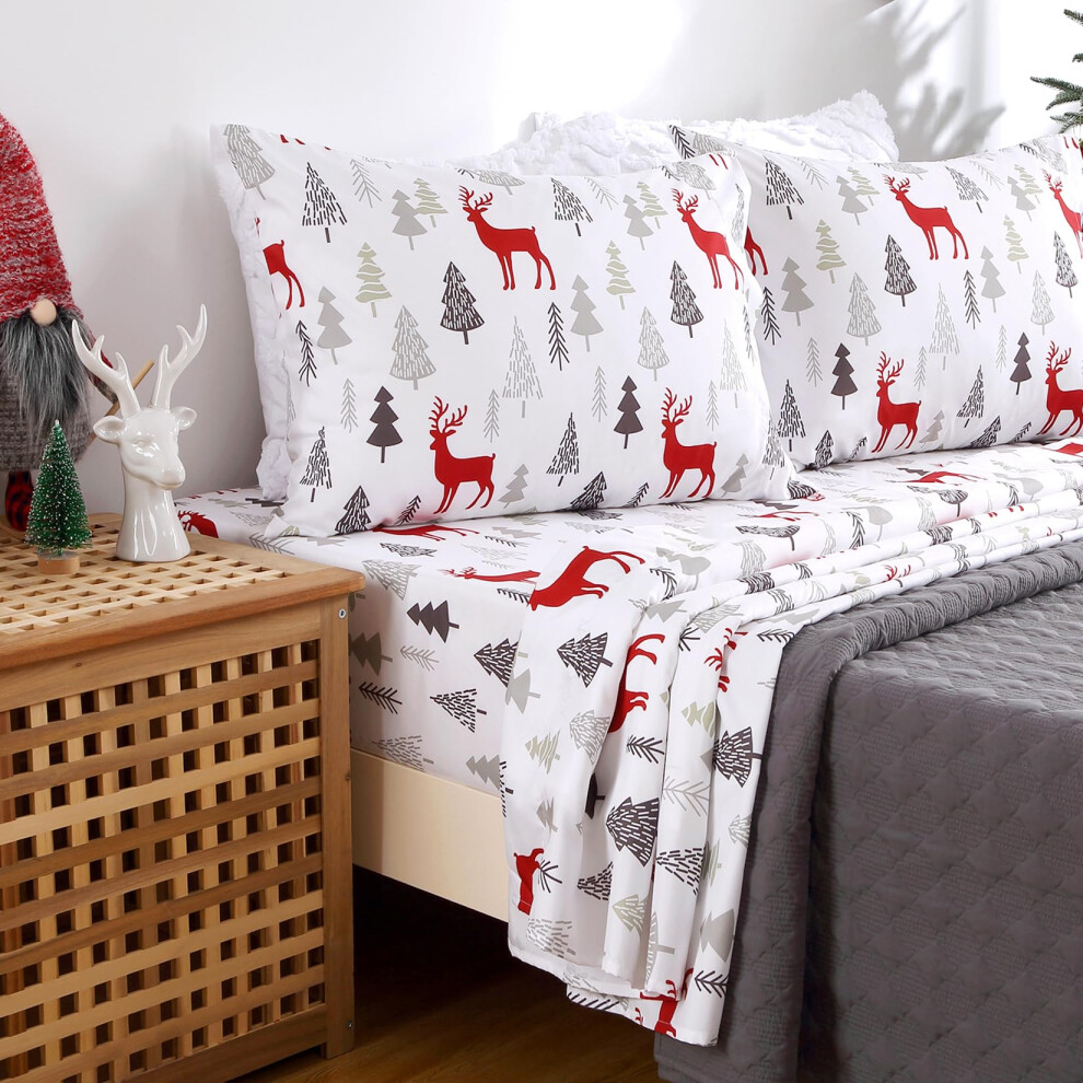 Parure de lit compl   te en microfibre bross   e douce de 40,6 cm de profondeur, drap-housse pour les f   tes d'hiver (motif No   l complet)